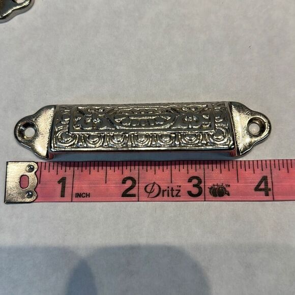 Cast Victorian Drawer Pulls Bin Handles 1/4 Round Silver 4” Set of 21 - Picture 4 of 5